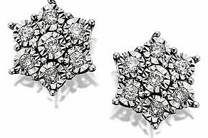 Unbranded 9ct White Gold Diamond Daisy Cluster Earrings