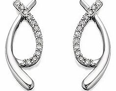 Unbranded 9ct White Gold Diamond Double Curve Earrings