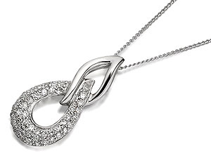 Unbranded 9ct White Gold Diamond Double Loop Pendant And