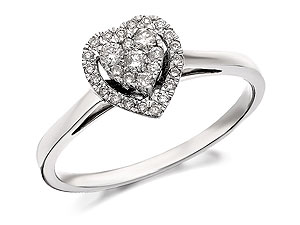 Unbranded 9ct White Gold Diamond Heart Cluster Ring