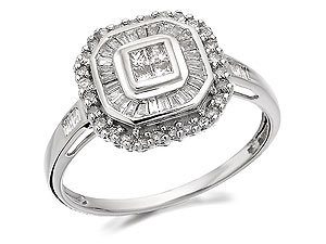 Unbranded 9ct White Gold Diamond Octagonal Cluster Ring