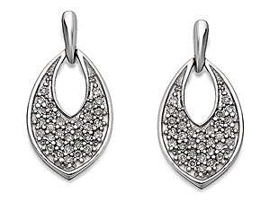 Unbranded 9ct White Gold Diamond Open Oval Drop Earrings