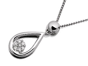 Unbranded 9ct-White-Gold-Diamond-Peardrop-Pendant-And-Chain-049725