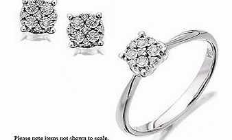 Unbranded 9ct White Gold Diamond Ring And Earring Gift Set
