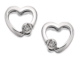 Unbranded 9ct White Gold Diamond Set Open Heart Earrings
