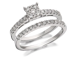 Unbranded 9ct White Gold Diamond Starburst Bridal Set