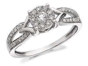 Unbranded 9ct White Gold Diamond Starburst Ring 40pts -