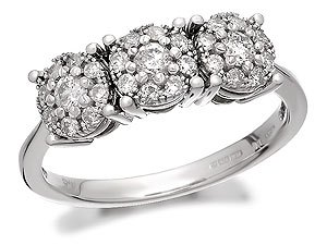 Unbranded 9ct White Gold Diamond Starburst Trilogy Cluster