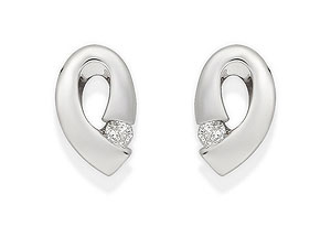`Earrings with a swirl in 9ct white gold, each set with a tiny diamond. (approx. 4pts total diamond 