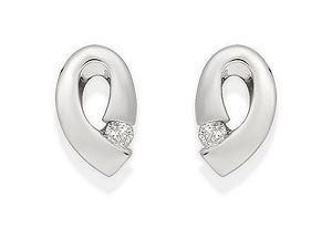 `Earrings with a swirl in 9ct white gold, each set with a tiny diamond. (approx. 4pts total diamond 
