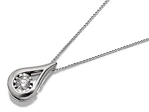 Unbranded 9ct White Gold Diamond Tear Drop Pendand And