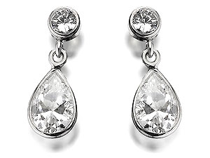 Unbranded 9ct-White-Gold-Double-Cubic-Zirconia-Drop-Earrings--14mm-073009