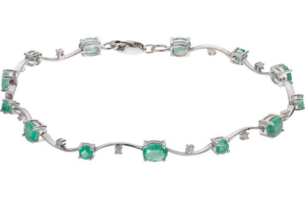 Unbranded 9ct White Gold Emerald and 0.1ct Diamond Bracelet