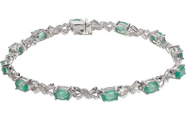 Unbranded 9ct White Gold Emerald and Diamond Bracelet