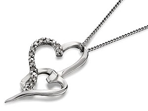Unbranded 9ct-White-Gold-Entwined-Hearts-Pendant-And-17-Chain-045630