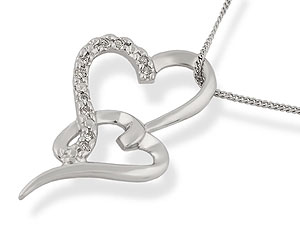 Unbranded 9ct White Gold Entwined Hearts Pendant and Chain 045630