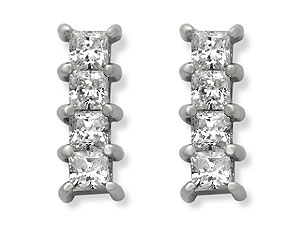 Unbranded 9ct-White-Gold-Four-Cubic-Zirconia-Bar-Earrings-073114