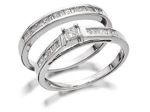 Unbranded 9ct White Gold Matching Diamond Engagement And