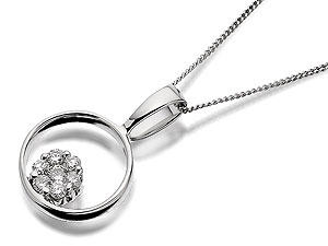 Unbranded 9ct-White-Gold-Mini-Circle-and-Diamond-Pendant-and-Chain-049854