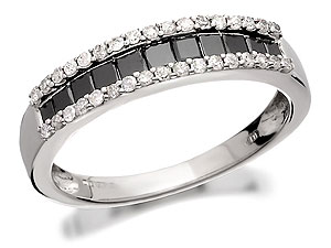 Unbranded 9ct-White-Gold-Night-And-Day-Black-And-White-Diamond-Half-Band-Ring--0.5ct-046688