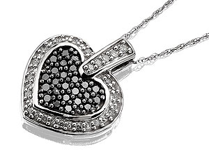 Unbranded 9ct-White-Gold-Night-And-Day-Black-And-White-Diamond-Heart-Pendant-And-Chain--0.33ct-049542