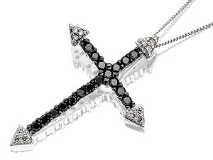 Unbranded 9ct White Gold Night And Day Black Diamond Cross