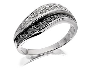 Unbranded 9ct White Gold Night And Day Black Diamond Waves