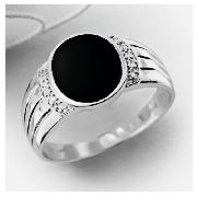 Unbranded 9ct White Gold Onyx and Diamond Gents Ring, R