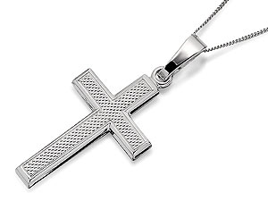 Unbranded 9ct White Gold Patterned Cross And Chain - 186801