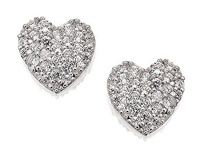 Unbranded 9ct-White-Gold-Pave-Set-Cubic-Zirconia-Heart-Earrings--072769