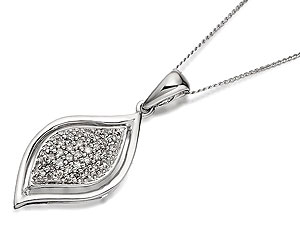 Unbranded 9ct White Gold Pave Set Teardrop Pendant And