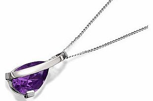 Unbranded 9ct White Gold Pear Drop Amethyst Pendant And