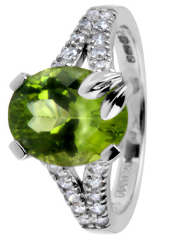 Unbranded 9ct white gold peridot and diamond ring