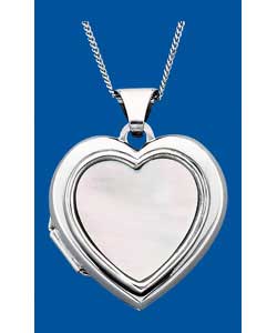 9ct White Gold Pink and White Mother of Pearl Heart Locket