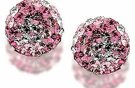 Unbranded 9ct White Gold Pink Crystal Ball Earrings 8mm -