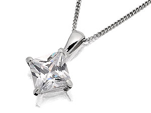 Unbranded 9ct-White-Gold-Princess-Cut-Cubic-Zirconia-Solitaire-Pendant-And-Chain-187019