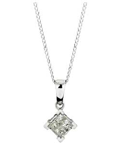 Unbranded 9ct White Gold Princess Cut Diamond Pendant