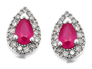 Unbranded 9ct White Gold Ruby And Diamond Cluster Earrings
