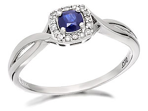 Unbranded 9ct White Gold Sapphire And Diamond Cushion Ring