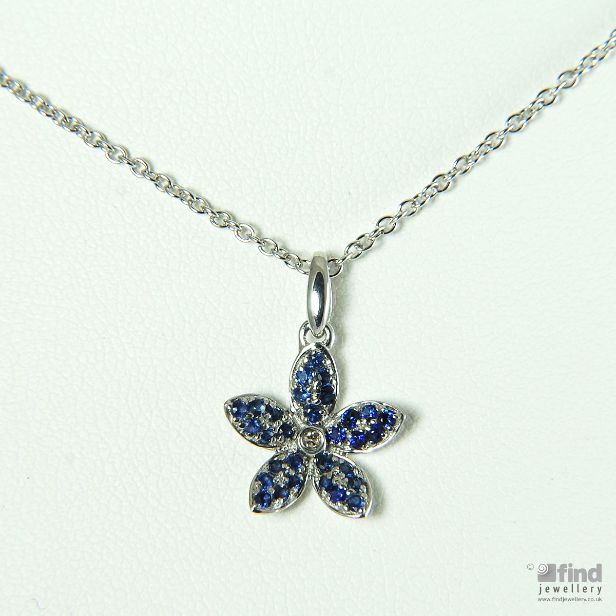 Unbranded 9ct White Gold Sapphire and Diamond Daisy Necklace