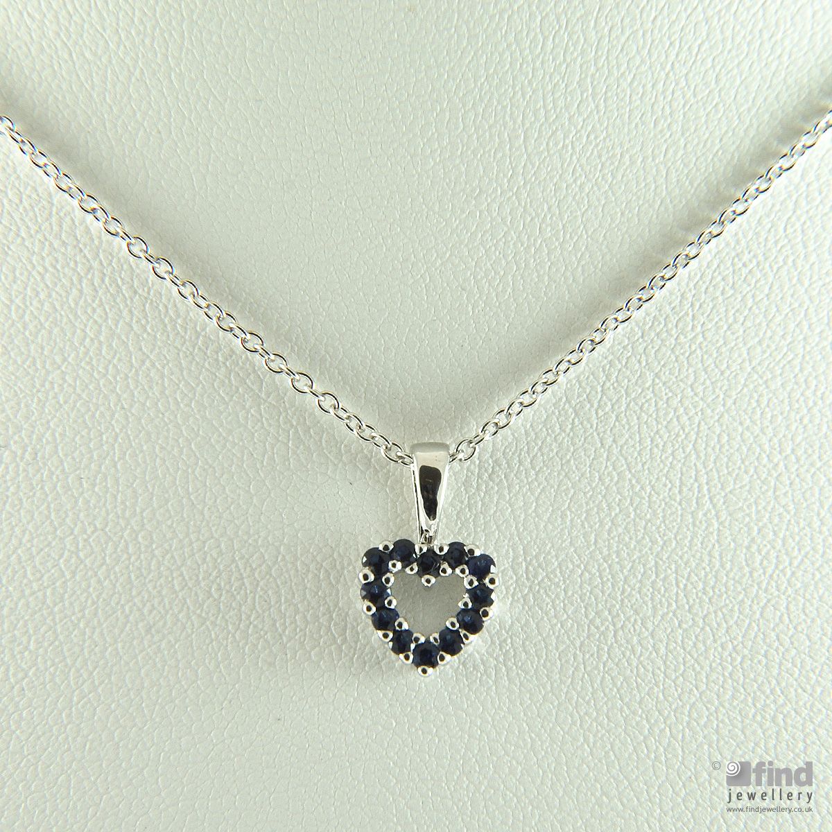 Unbranded 9ct White Gold Sapphire Heart Necklace