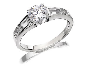 Unbranded 9ct White Gold Solitaire and Baguette Cut Cubic