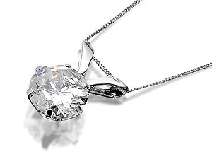 Unbranded 9ct-White-Gold-Solitaire-Cubic-Zirconia-Pendant-and-Chain--187074