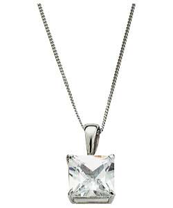 9ct White Gold Square Cubic Zirconia Solitaire Pendant