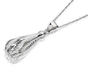 Unbranded 9ct White Gold Swirl Drop Pendant And Chain -