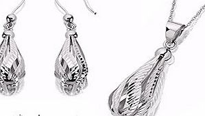 Unbranded 9ct White Gold Swirl Drop Pendant And Earring