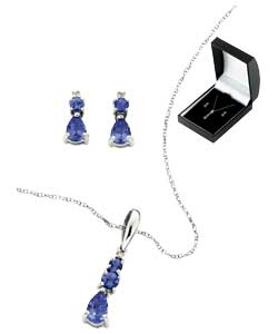 Unbranded 9ct White Gold Tanzanite Pendent and Earrings Set