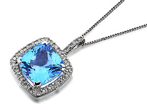 Unbranded 9ct-White-Gold-Topaz-And-Diamond-Pendant-And-Chain--15pts-049897