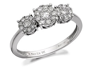 Unbranded 9ct White Gold Trilogy Cluster Diamond Ring