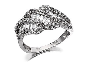 Unbranded 9ct White Gold Triple Row Cubic Zirconia Ring -